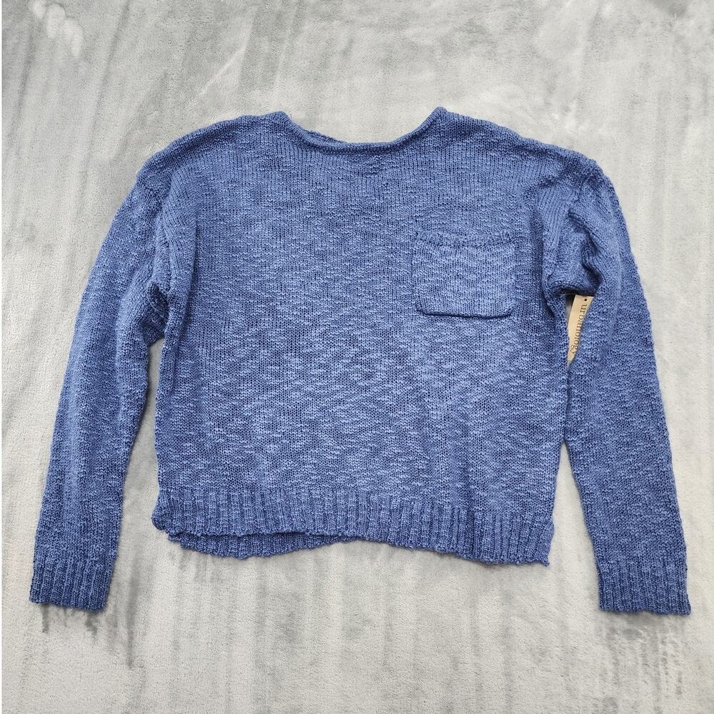NEW Urbanology Sweater Womens L Marina Blue Pullover Lace Up Back Crop Pocket‎